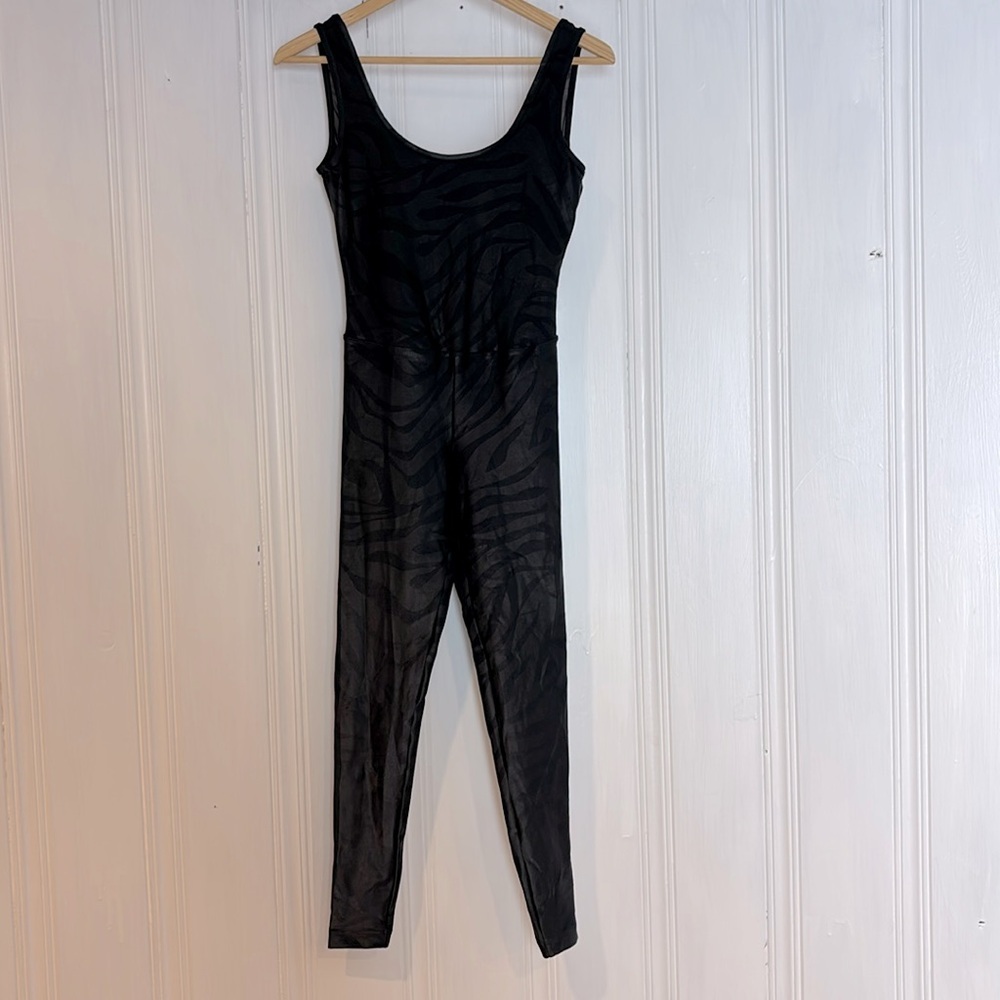 KORAL Black Zebra Print Stretch Leotard Jumpsuit
